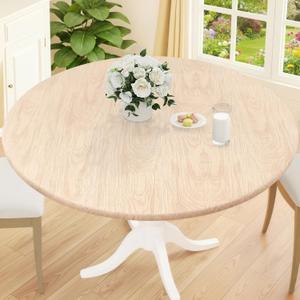 Smiry Round Picnic Tablecloth, Waterproof Elastic Fitted Table Covers for 45" - 56" Tables, Wipeable Flannel Backed Vinyl Tablecloths for Camping, Indoor, Outdoor, Beige