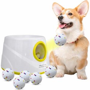 Automatic Dog Ball Launcher for Small Dogs & Medium Dogs, Interactive Fetch Machine with 3 Launch Distances (1545 FT), USB Rechargeable, Includes 6 ETPU Balls