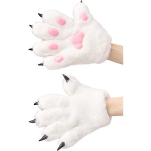 Women Fursuit Paws Teenager Furry Gloves Cat Wolf Cosplay Costume Accessories (One Size, White)