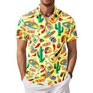 Cinco De Mayo Shirts for Men Mexico Button Down Shirt Hawaiian Tropical Tees Summer Short Sleeve Outfit (Black, S)