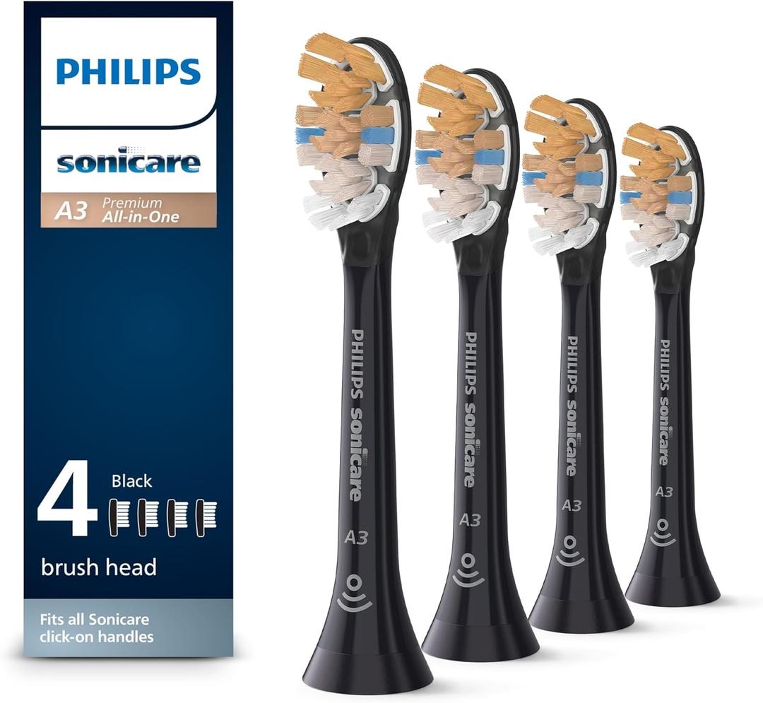 Philips Sonicare Premium All-in-One (A3) Replacement Toothbrush Heads, HX9094/95, Smart Recognition, Black 4-pk (1 Count (Pack of 4))