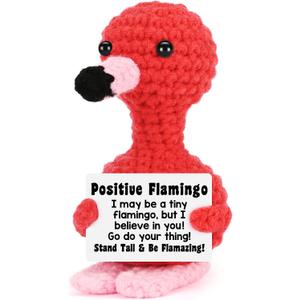 3 x Positive Flamingo Gifts for Women Teen Girls, Birthday Gifts for Friend Coworker Her, Back to School Gift for Students, Christmas Stocking Stuffers Positive Crochet Animals Handmade Crochet Flamingo, pocket-size