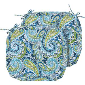 Magpie Fabrics Indoor Outdoor Cushion Cover Replacement 2 Pack, NO Insert! Water Repellent Slipcover with Ties Decor for Patio Garden Chair Seat Sofa Bench Wicker(Paisley Lapis Green, 20x18x4 Inch)