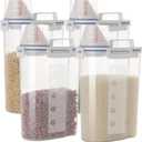 5.5 Lbs Rice Airtight Dry Food Storage Container Set of 4, Rice Storage Bin Cereal Containers Dispenser, Thicken Plastic Clear Food Storage Box with Pouring Spout, Measring Cup for Grain, Flour Snacks