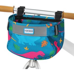 Kids Bike Basket Front for Boys Girls, Waterproof Bicycle Front Basket Handlebar Bag with Reflective Safety Straps, Easy to Install Kids Bike Scooter Accessories (Dinosaur)