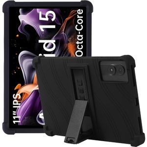 for 11 inch Tablet Case, Soft Silicone Cover Case with Stand for Ulefone Tab A11/AGM Pad P2 T1 T2/Oukitel OT8 OT9 OT11 OT12/HEADWOLF WPad7/Nubia/Blackview/Oscal/UMIDIGI 11'' Tablet, Black