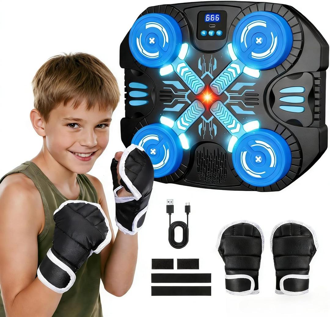 Boxing Machine with Music for Kids Sports Toy-3 Game Modes & 14 Levels, 4 5 6 7 8 9 10 Year Old Boy Girl Toys Birthday Gifts, Wall Mounted Bluetooth Punching Target with Scoring & Gloves