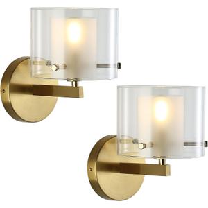 Bathroom Wall Sconces, with Double Clear Glass Shades, Gold Wall Lights for Bedroom, Hardwired Modern Vanity Lights for Living Rooms, and hallways. E12 Socket (Gold, 2 Pieces)