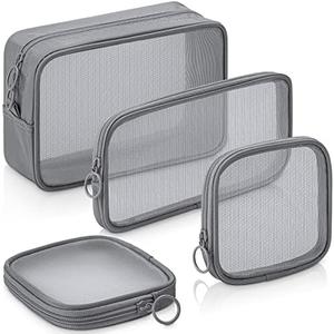 Weewooday 4 Pcs Mesh Makeup Bag Mesh Cosmetic Bag Travel Toiletry Pouch with Zipper Mini Makeup Cosmetic Purse for Daily Accessory(Small, Large, Medium,Gray)