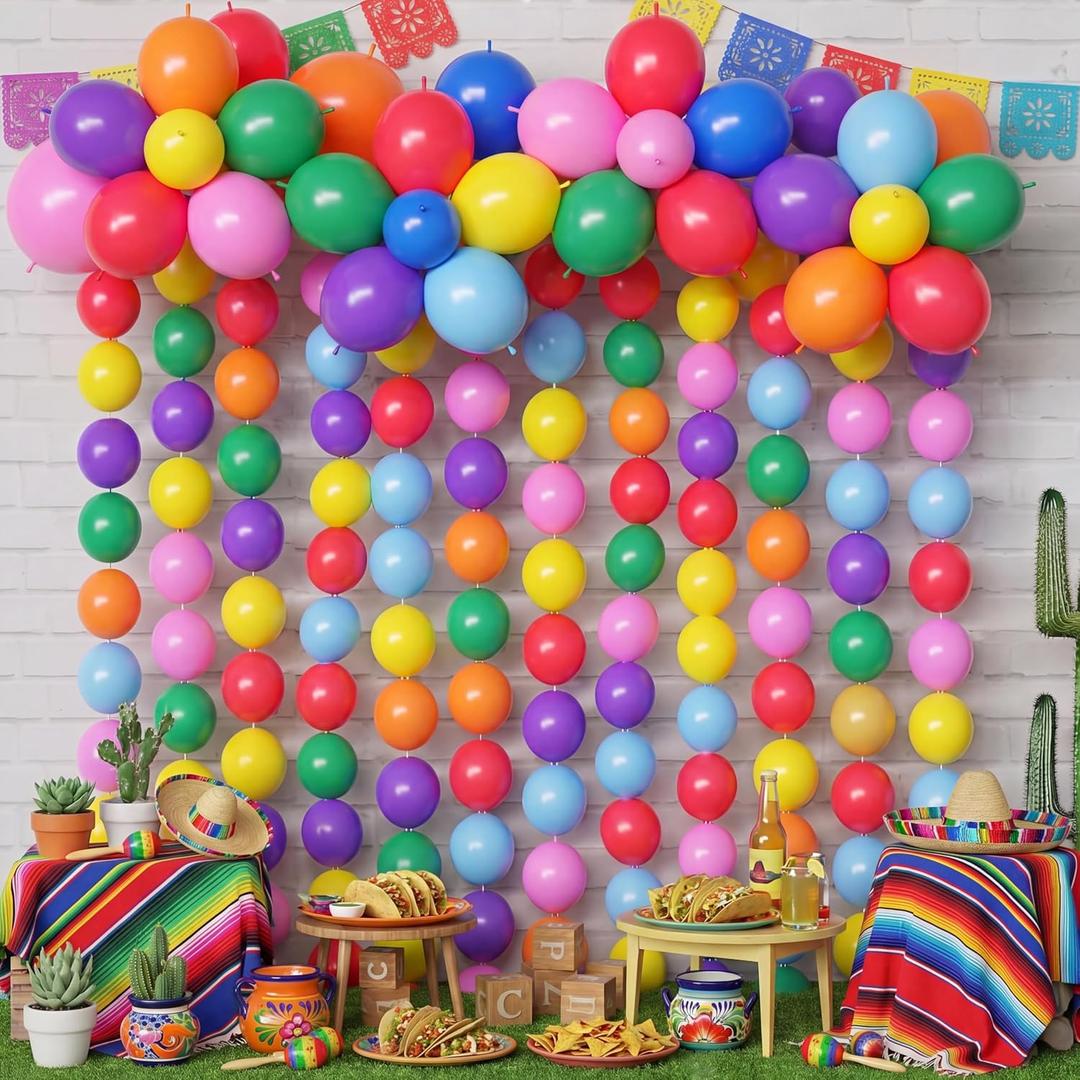 Meanplan 100 Pcs Link Balloon Quick Linking Latex Connected Balloons Linkable for Easter Wedding Independence Day Birthday Party Decoration(10 Inch,Colorful)