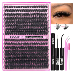 DIY Lash Extension Kit Volume Thick Lash Clusters 80D+100D 320 pcs Individual Lashes D Eyelash Extension Kit Lash Bond and Seal and Tweezers for Lash Clusters Kit DIY at Home