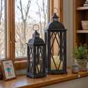 Farmhouse Outdoor Lanterns for Patio, Set of 2 Rustic Lanterns Decor, Vintage Hanging Candle Holder Decorative for Porch, Garden, Yard, Indoor (No Glass, Dark Brown)