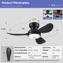 Kviflon 36 Inch Flush Mount Ceiling Fan with Light, 3 Reversible Blades, Remote & APP Control, 3 CCT Dimmable for Bedroom Living Room, Black