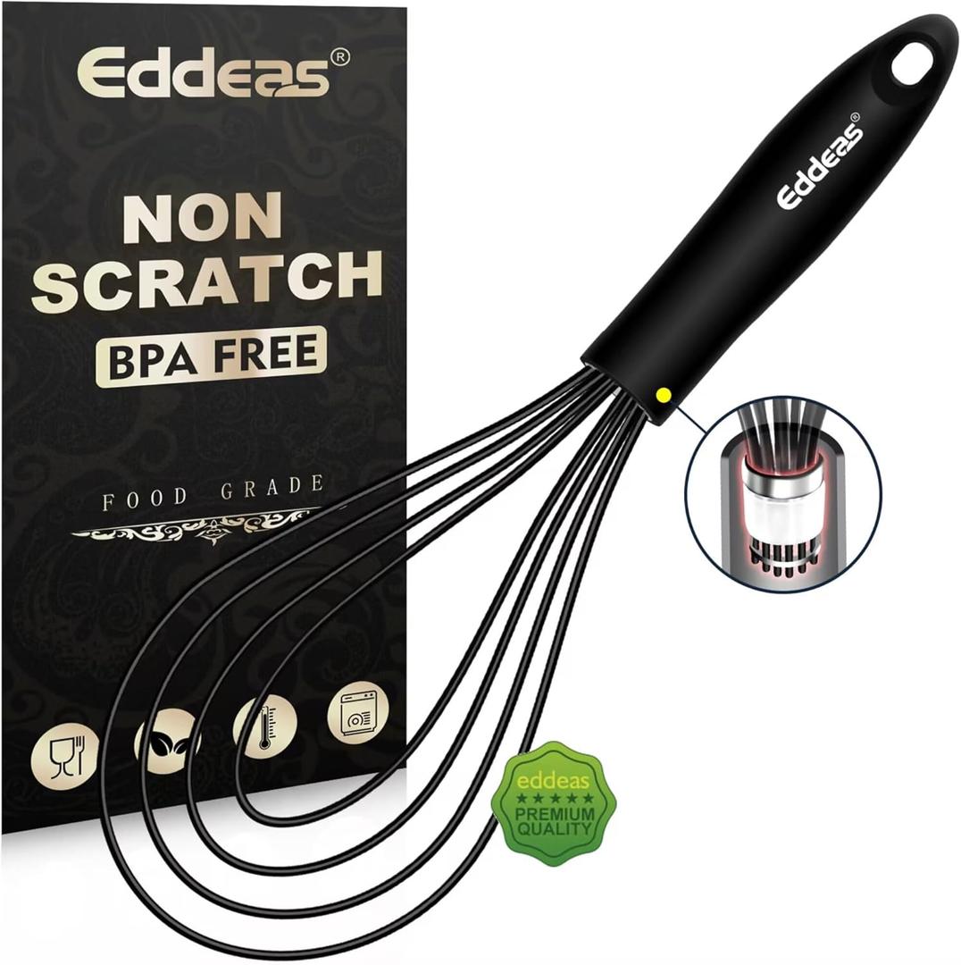 Flat Whisk, EDDEAS Silicone Gravy Whisk for Cooking, Beating, Stirring Gravy and Eggs (11 inch)