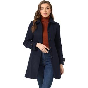 Allegra K Women's Winter Outerwear Overcoat Peter Pan Collar Mid-thigh A-line Single Breasted Pea Coat (Medium)