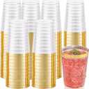 I00000 50 Pack 12 oz Gold Plastic Cups, Gold Rimmed Disposable Cups, Disposable Plastic Glasses Cocktail Glasses Heavy Duty Cup with Golden Rim, 12 Ounce Tumblers for Party & Wedding