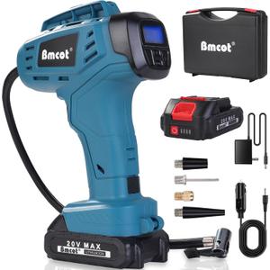 Tire Inflator Portable Air Compressor - 2X Faster - 160PSI Handheld Air Pump, 20V Rechargeable Battery Powered, with 12V Car Power Adapter, for Cars, Motorcycles, E-bikes, Balls (Blue)