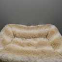 Lesure Dog Bed Medium Size - Cute Furry Calming Puppy Beds, Rectangle Washable Indoor Pet Beds with Removable Zipper Cover, 35x25x11inches, Beige Stripe (Large)