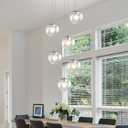 Silver LED Staircase Chandelier 6-Light Clear Glass Ball Chandelier Dimmable Pendant Lights Large Chandeliers for High Ceilings, Entryway Modern Chandelier for Villas and Stairwell