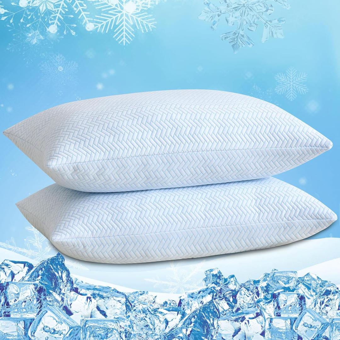 DOWNCOOL Cooling Pillow Queen Size Set of 2, Adjustable Shredded Memory Foam Pillows for Sleeping, Cool Bed Pillows for Hot Sleepers, Supportive Firm Pillow for Side Back Stomach Sleepers, 20X30