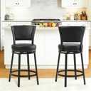 Swivel Bar Stools Set of 2, 25 inch Counter Height Barstools, Modern Metal Swivel Bar Chairs with Backrest, Faux Leather Upholstered Counter Height Chairs for Kitchen Island, Black