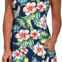 Atizon Casual Summer T Shirt Dress for Women V Neck Swing Elastic Tunic Short Sundress with Pockets (Large, 1 Floral Print)