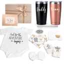 New Mom Gifts for Women, 9 Pcs Best Pregnancy Gifts Basket for New Parents, Gender Reveal Ideas Gift Set for First Time Mom Dad Expecting Parents to Be Gender Reveal Baby Shower Newborn (Rose Gold)