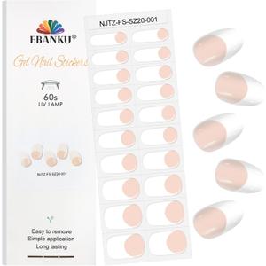 EBANKU 20Pcs Semi-Cured Gel Nail Strips, Nude Deep French Nail Sticker, Lasting Waterproof Full Wraps Stickers for Salon Manicures, Perfect for Women, Girl with File and Stick