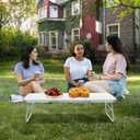 Moosinily Small Camping Table 35.2 inch Folding Picnic Table Foldable Low Camp Table Portable Short Aluminum Outdoor Floor Short Beach BBQ White 35.215.7 inch