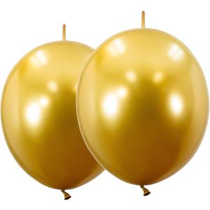 Link Balloons 6 Inch - 100 Pcs Quick Link Balloon Latex Linking Balloons Connected Linkable Balloon Birthday Wedding Party Decorations(Gold)