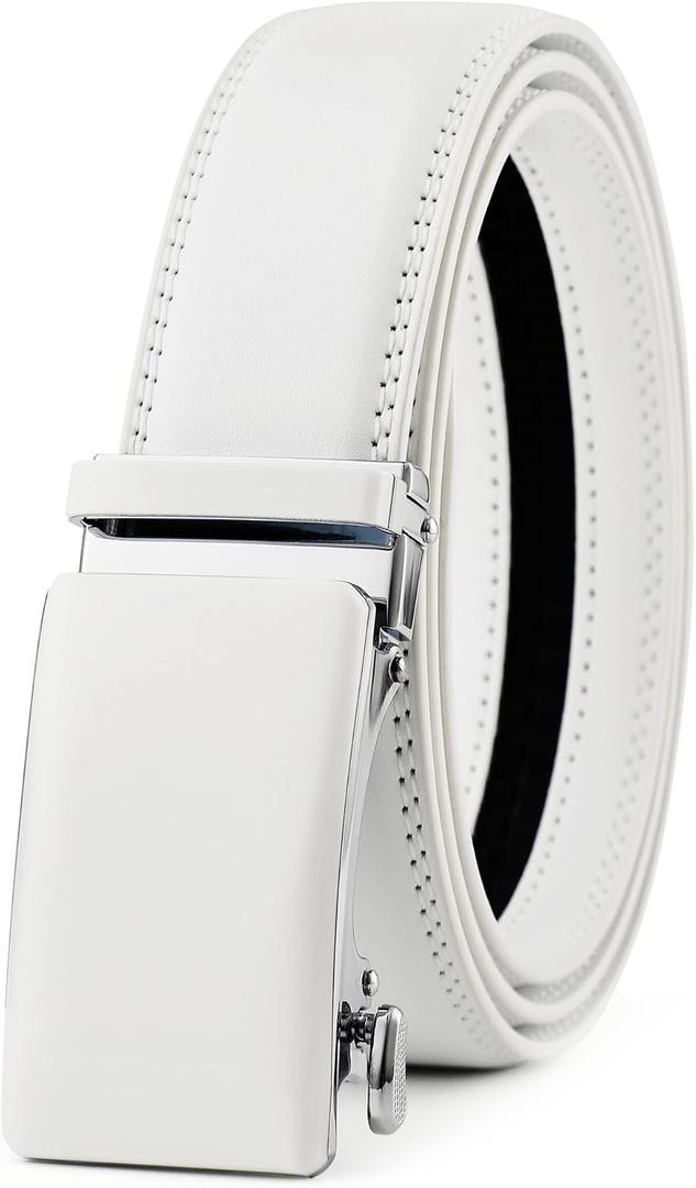KUULIMEE Men's Belt, Ratchet Dress Casual Belt with Adjustable Automatic Buckle Trim to Fit-WHITE-51-110