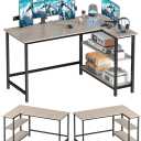 WOODYNLUX L Shaped Computer Desk - 43 Inch Home Office Desk with Shelf, Gaming Desk Corner Table for Work, Writing and Study, Space-Saving, Gray