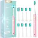 Pink Electric Toothbrush for Adults Kids Electric Toothbrush Rechargeable with 9 Brush Heads, 5 Modes and 2 Minutes Smart Timer, 4Hours Charge for 60 Days, Roman Column Handle (Pink 8-12)