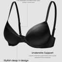 Deyllo Women's Push Up Bra Deep V Underwire Bra Full Coverage Lightly Padded Bras (Black)
