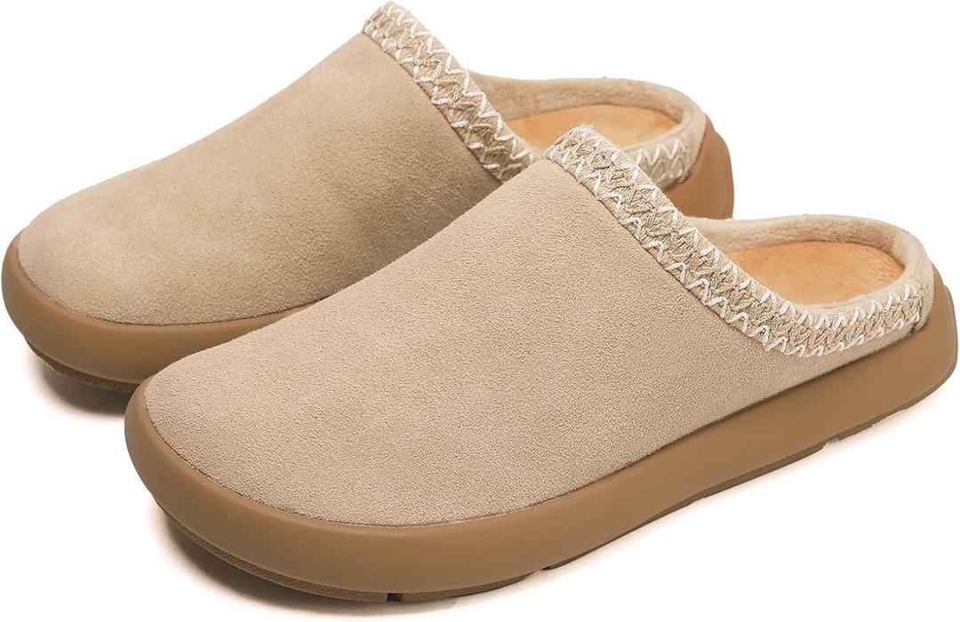 UBFEN Womens Slippers Arch Support 100% Genuine Suede Leather Comfortable Outdoor Indoor Slip On Mules B Light Brown Size US 10