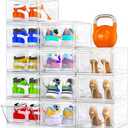 26 Pack Clear Shoe Storage Organizer with Magnetic Door,Stackable Plastic Shoe Boxes for Sneakers,Boots,and Heels,Space-Saving Foldable Shoe Rack for Closet,Durable Shoe Cabinet Organizer,White