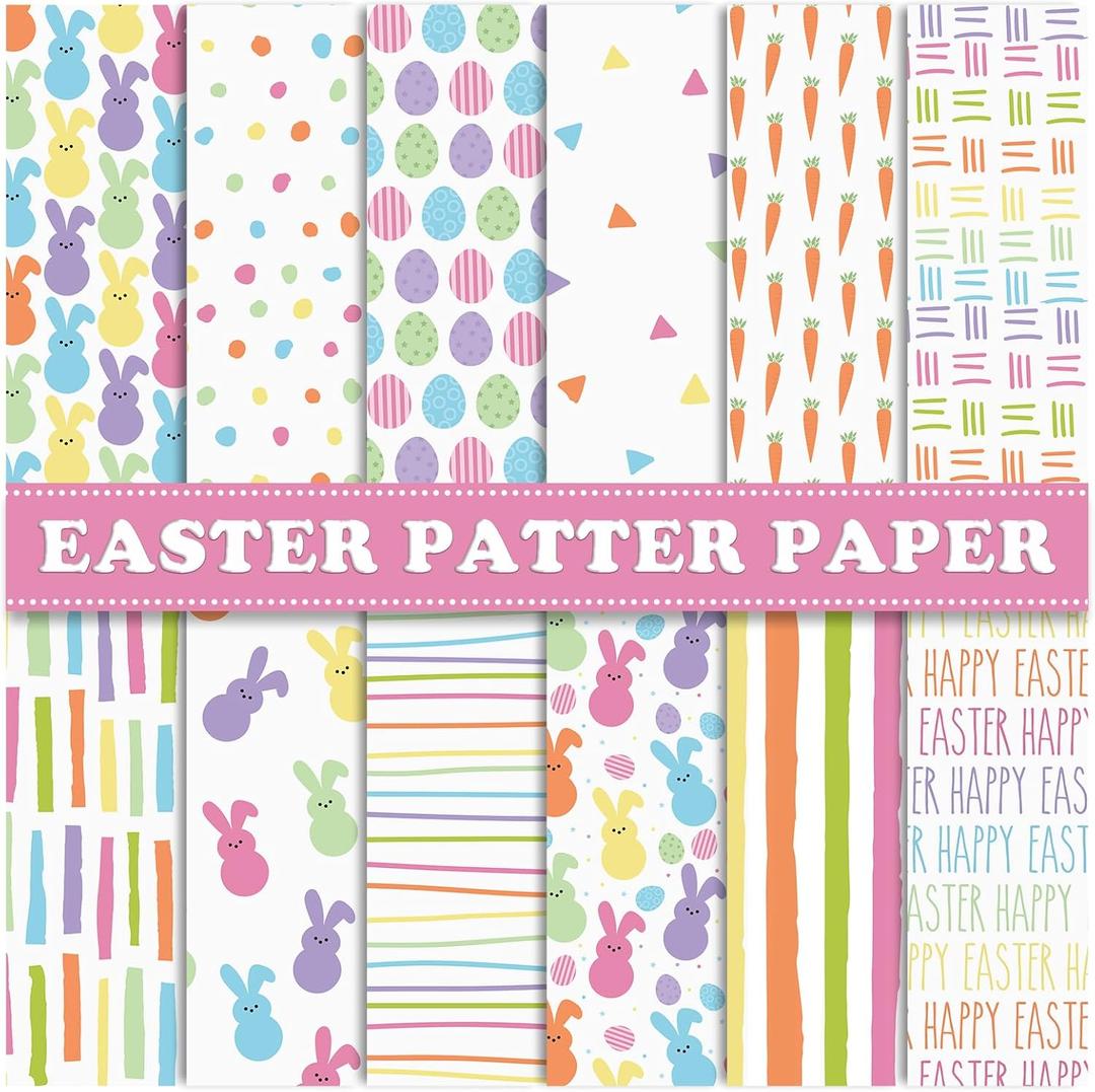 Whaline 60 Sheets Easter Pattern Paper Pastel Scrapbook Paper Double-Sided Collection Bunny Rabbit Egg Decorative Craft Paper For DIY Card Making Photo Album Junk Journal Decor, 5.5 x 8.3 Inch
