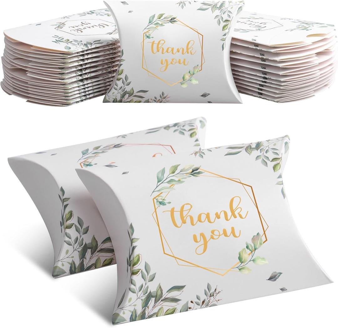 Haomian 100 PCS 4.5Inch x 3.5Inch Kraft Paper Pillow Gift Boxes Candy Treat Gift Box Wedding Gift for Guests Boxes Sweet Bags Thank You Box for Bridal Shower Wedding Shower Birthday Party Supplies