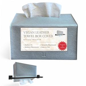 Hirano’s Bazaar Hand Towel Box Cover – Elegant PU Leather Holder Dispenser, for Kleenex Disposable Paper Towels, Bathroom & Countertop Organizer, Stylish Home & Office Décor, Greige