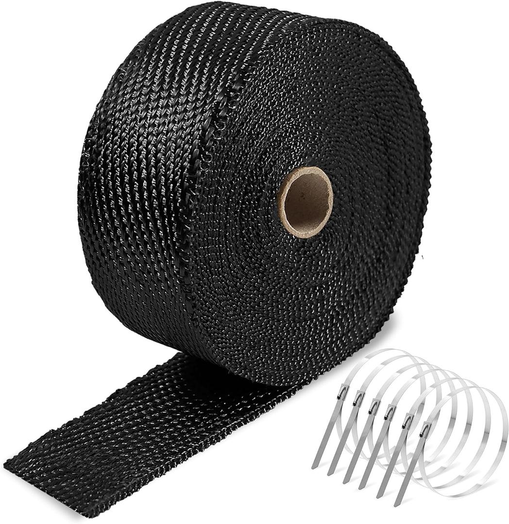 Exhaust Heat Wrap, 2x 50 Ft,Motorcycle Fiberglass Heat Shield Tape With Stainless Ties,Black
