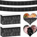 4P Metallic Foil Fringe Banner Tinsel Table Skirts for Rectangle Tables Backdrop Tinsel Banner Garland Curtains for Parade Floats Wedding Graduation Anniversary Birthday Parties Decoration (Black)