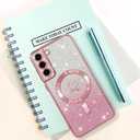Bonoma Compatible with Samsung Galaxy S21 Plus Case Support for MagSafe, Plating Heart Glitter Magnetic Case TPU Camera Protection Back Cover for Phone Case -Pink