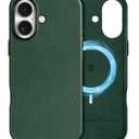 SHIELDON Case for iPhone 16 6.1", Compatible with MagSafe, Genuine Leather Magnetic Wireless Charging Non-Slip Shockproof Protective Cover with Metal Buttons & Camera Bump Frame - Midnight Green