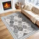 4x6 Area Rug, Soft Non-Slip Boho Moroccan Rug, Low-Pile Printed Indoor Washable Area Rugs for Living Room, Bedroom Bedside, Entryway, Kitchen - Gray/Gold