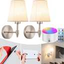 YHCDLAMP Peel and Stick Wall Sconces, No Drilling Stick On Wall Sconce, Wireless Battery Operated Wall Lights, Adhesive Wall Lamp with 10000mAh Battery Bulb for Bedroom Living Room Decor (Nickel-11.8inch)