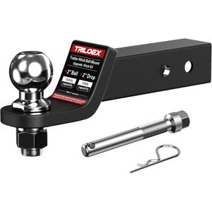 Trailer Hitch Ball Mount with 2-Inch Ball, Fits 2-in Receiver, 7,500 lbs, 2" Drop, Includes 5/8 Screw-in Hitch Pin