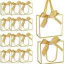 EQOREIIN 24 PCS Small Gift Bags with Handles,White Mini Bag,5.5x 2.5x4.7 Inches Small Thank You Gift Bags Bulk with Ribbon for Party Favors,Mother's Day, Goodie, Weddings,Baby Shower(White Gold)