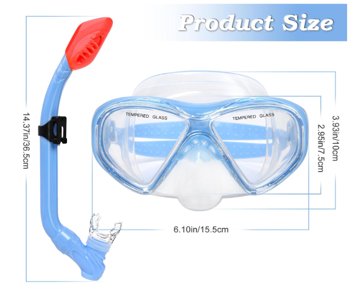 Kids Snorkel Set Dry Top Snorkeling Gear for Kids Youth Boys Girls Junior Age 5-15,Tempered Glass Swimming Diving Mask and Snorkel Set 180 Degree Panoramic View