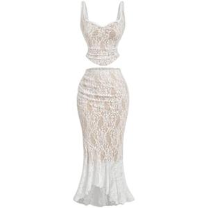 SOLY HUX Women's Floral Lace Skirt Set 2 Piece Sleeveless Top and Bodycon Fishtail Skirts Summer Coquette Outfits M