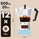HomeBeyond Espresso Coffee Maker 12 Cups, Classic Stovetop Espresso Maker, 600ml / 20oz Coffeemaker for Gas & Ceramic Stovetops (Silver)